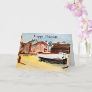 Carte Bateau de pêche et cabanes d'Aldeburgh Joyeux Anni