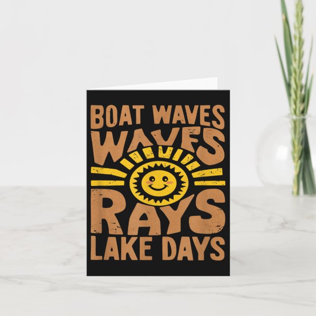Carte Bateau Waves Sun Rays Lake Days Funny Retro Summer (Devant)