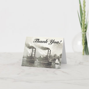 Carte Bateaux à vapeur vintage + "Merci!"