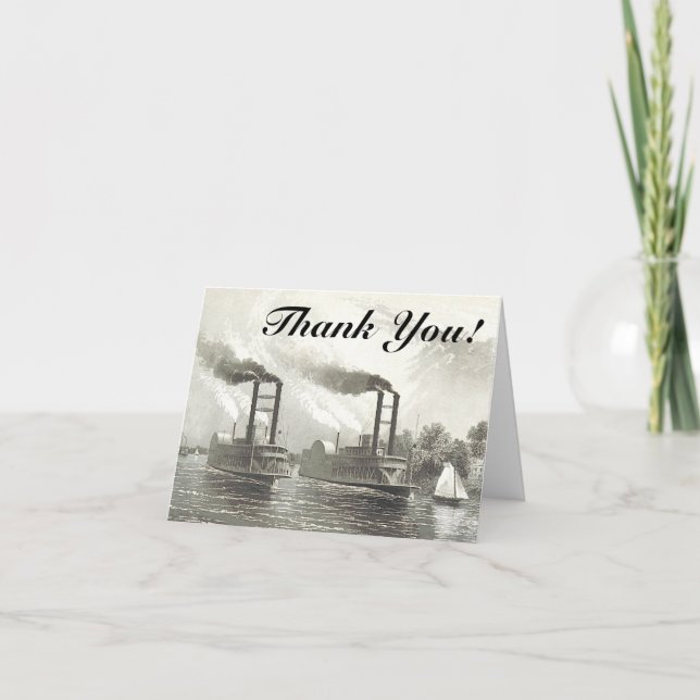 Carte Bateaux à vapeur vintage + "Merci!" (Devant)
