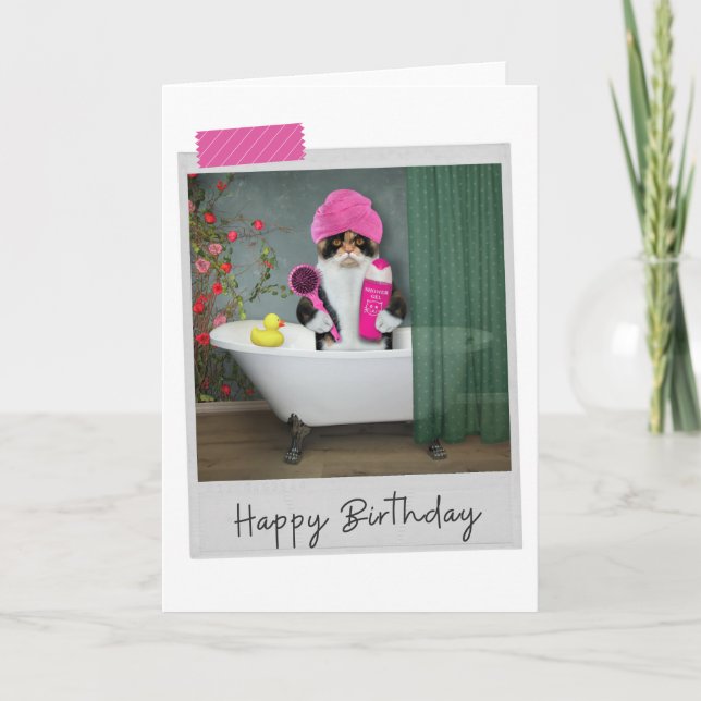 Carte Bathtime Calico Cat Funny Birthday Card (Devant)