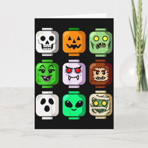 Carte Bâtiment Halloween Brique Tête Citrouille Fantôme