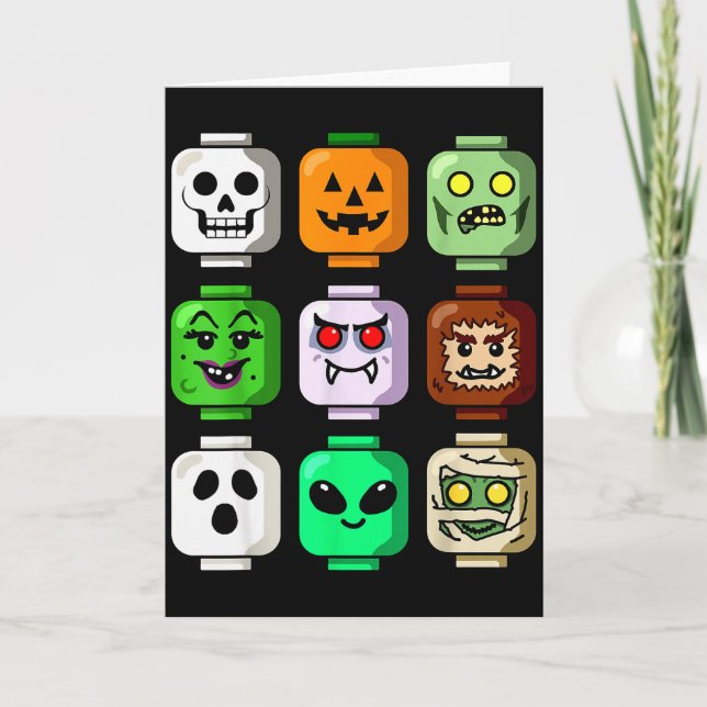Carte Bâtiment Halloween Brique Tête Citrouille Fantôme  (Devant)