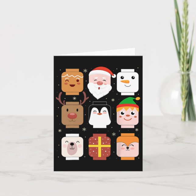 Carte Bâtir Brick Père Noël Elf Amis Noël Garçons Moi (Devant)