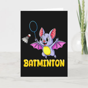 Carte Batminton drôle dessin animé chauve-souris jouant 
