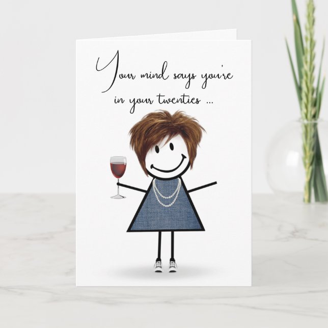 Carte Bâton d'anniversaire fille avec verre à vin (Devant)