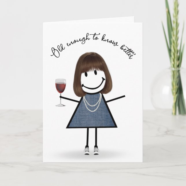 Carte Bâton d'anniversaire fille avec verre à vin (Devant)