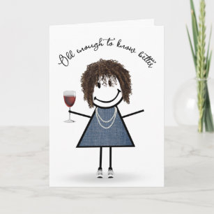 Carte Bâton d'anniversaire fille avec verre à vin