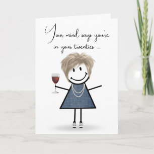 Carte Bâton d'anniversaire fille avec verre à vin