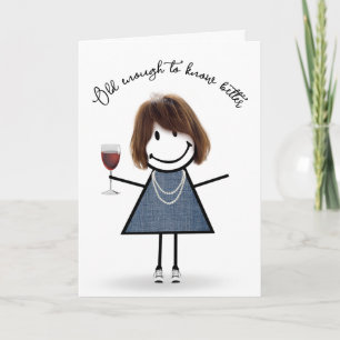 Carte Bâton d'anniversaire fille avec verre à vin