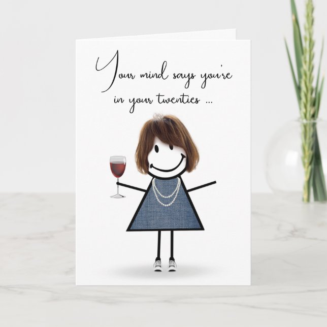Carte Bâton d'anniversaire fille avec verre à vin (Devant)