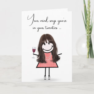Carte Bâton d'anniversaire fille avec vin rouge