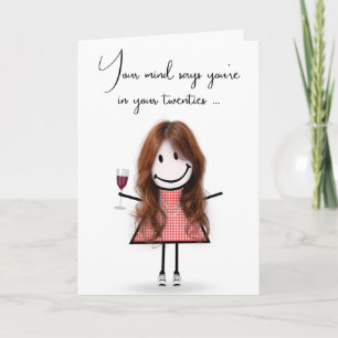 Carte Bâton d'anniversaire fille avec vin rouge