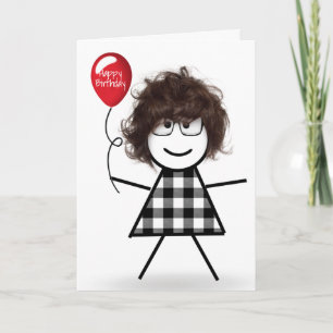 Carte Bâton fille d'anniversaire avec ballon rouge