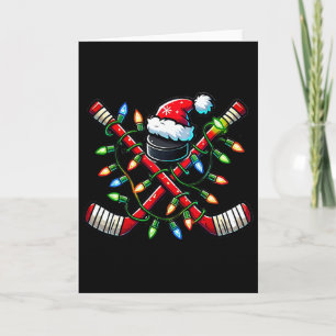 Carte Bâtons de hockey sur glace de Noël drôles Chapeau