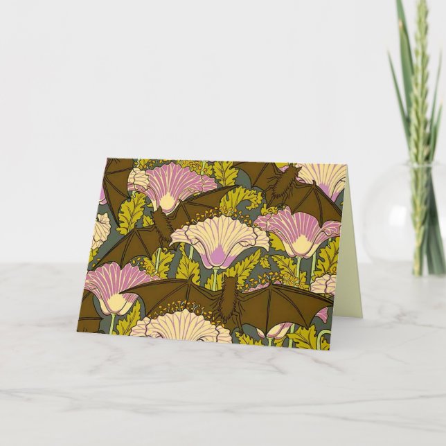 Carte Bats et fleurs Art Nouveau (Devant)