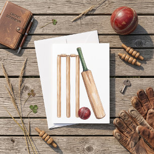 Carte Batte et balle de cricket à l'aquarelle classique