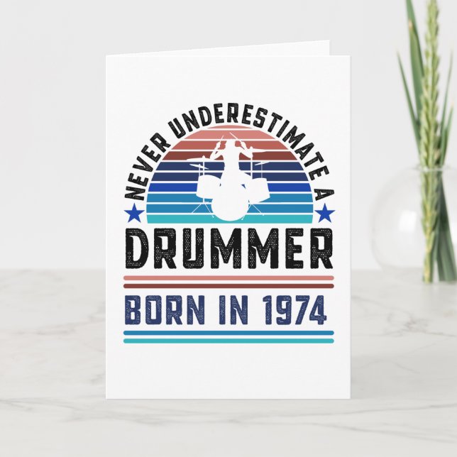 Carte Batteur né 1974 50e anniversaire Drumming Cadeau p (Devant)