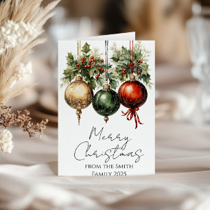 Carte Bauble d'or rouge traditionnel Holly Noël
