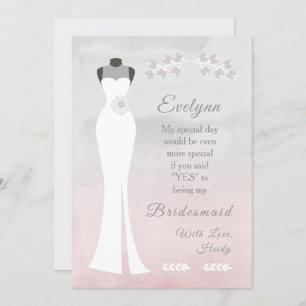 Carte Be My Bridesmaid - White Brie Gown sur Pink Grey