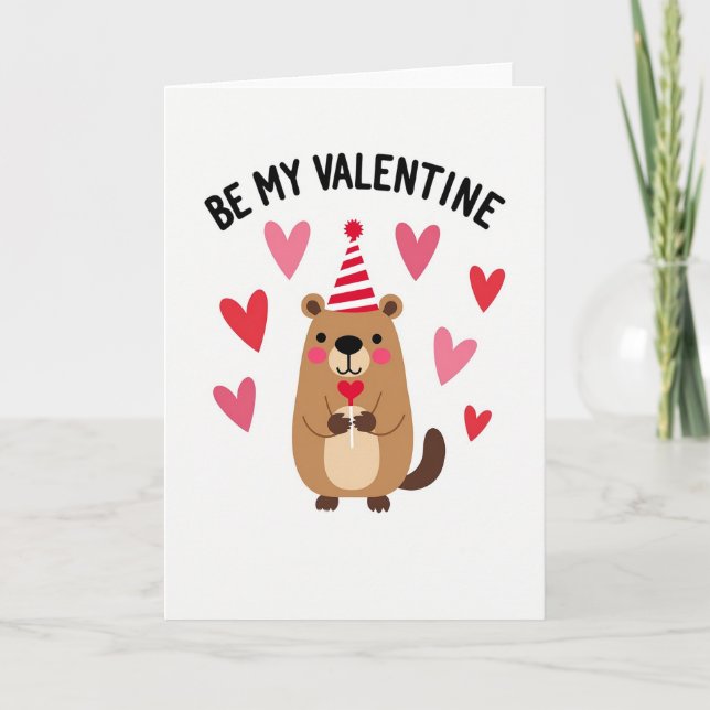 Carte Be My Valentine Beaver Card (Devant)