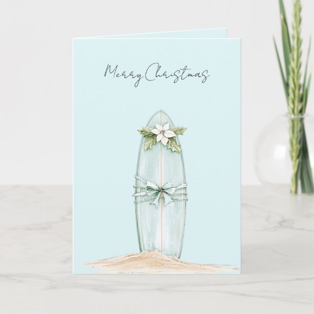 Carte Beach Blue Coastal Surf Board Christmas   (Devant)