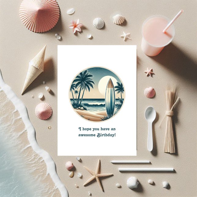 Carte Beach Club Surfboard Anniversaire tropical (Beach Club Surfboard Tropical Birthday Card)