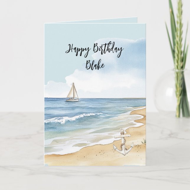 Carte Beach Coast Ocean Boat Anchor Birthday (Devant)