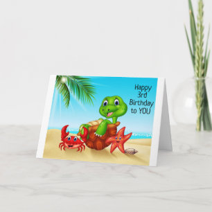 CARTE BEACH TURTLE DIT *AMUSEZ-VOUS POUR VOTRE 3E ANNIVE
