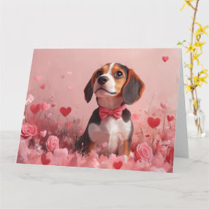 Carte Beagle avec des roses - Saint-Valentin