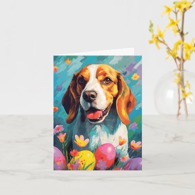 Carte Beagle Bonne Pâques (Fleur jaune)