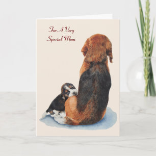 Carte beagle chiot mignon avec maman chien art original