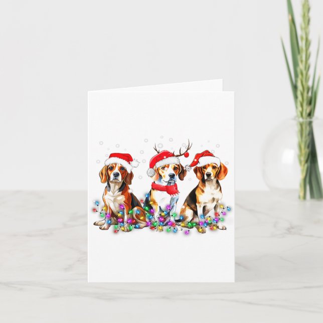 Carte Beagle Dog Christmas Lights Cute Pet Matching Fami (Devant)