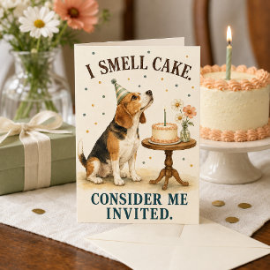 Carte Beagle drôle Je sens le gâteau d'anniversaire 