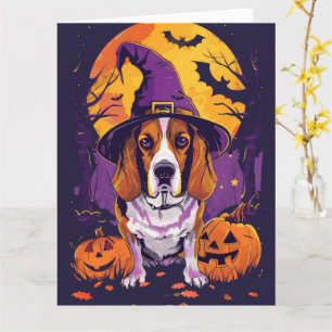 Carte Beagle éffrayant Halloween Witch Et Citrouille