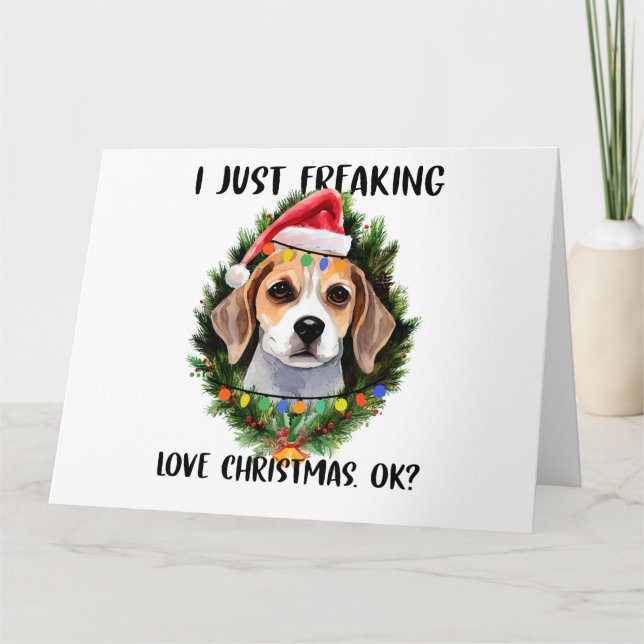 Carte Beagle J'adore Tout Simplement Noël Ok Noël (Devant)
