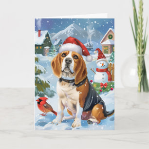 Carte Beagle Laisser neiger Noël vacances