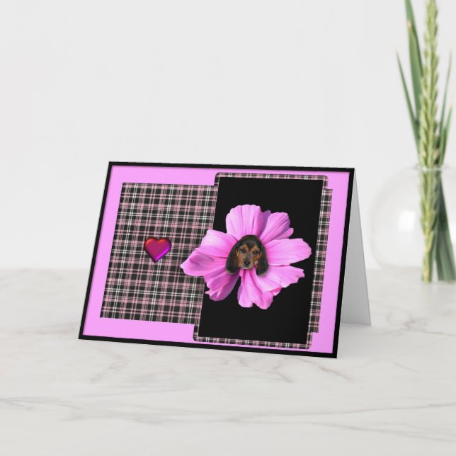 Carte Beagle rose de Saint-Valentin florissante (Devant)