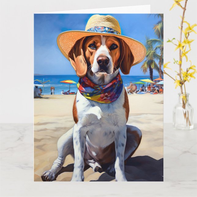 Carte Beagle sur la plage, cadeau d'été pour les amoureu (Fleur jaune)