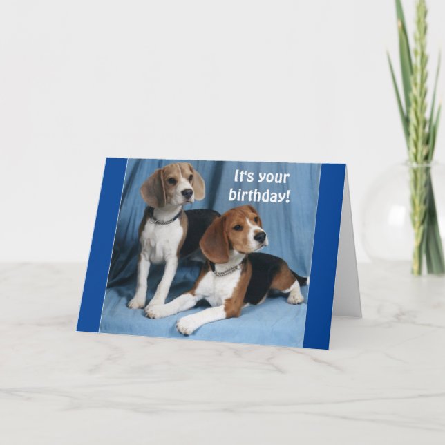 CARTE **BEAGLES** SOUHAITANT UN ANNIVERSAIRE TRÈS HEUREU (Devant)