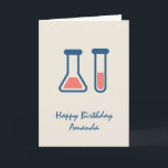 Carte Beaker & Test Tube Science Thème Anniversaire<br><div class="desc">Carte de voeux avec un dessin mignon d'un tube d'essai et bécher. Parfait pour les amateurs de sciences.</div>