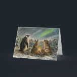Carte Beam Lingering Whimsical Aurora Animals Painting<br><div class="desc">This greeting card features a penguin,  rabbit,  and dog sharing a cozy campfire under the glowing northern lights. The warm,  whimsical scene is perfect for birthday wishes,  thank you notes,  or thinking-of-you messages. A sweet card for animal lovers and fans of nature scenes.</div>