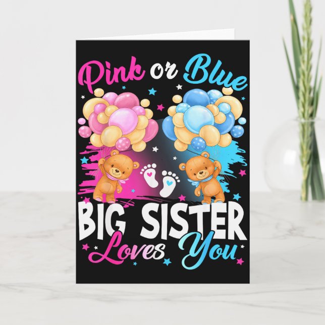 Carte Bears Nk Or Blue Big Sister Loves You Gender Revea (Devant)