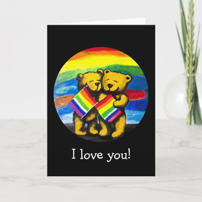 Carte Bears personnalisable Love Couple LGBT Rainbow Fla (Devant)