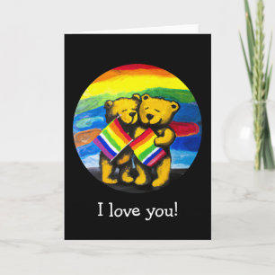 Carte Bears personnalisable Love Couple LGBT Rainbow Fla