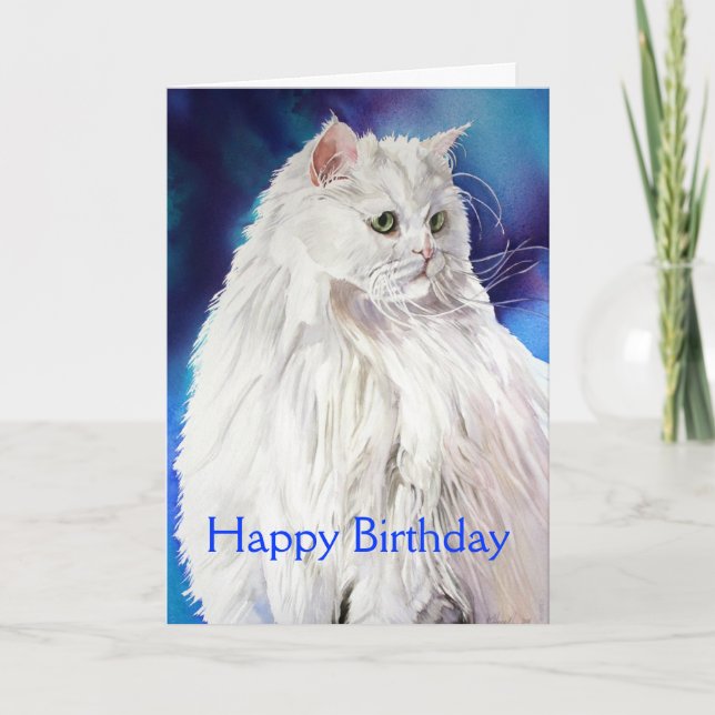 Carte Beau Amoureux des chats blanc heureux voeux d'anni (Devant)
