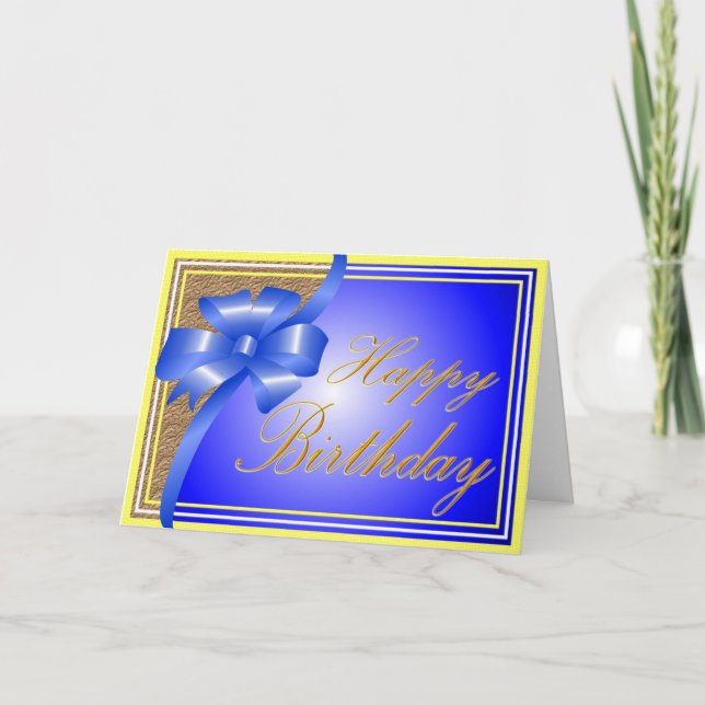 Carte Beau anniversaire bleu brillant ruban (Devant)