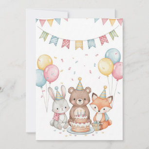 Carte Beau Aquarelle Animaux à la fête d'anniversaire