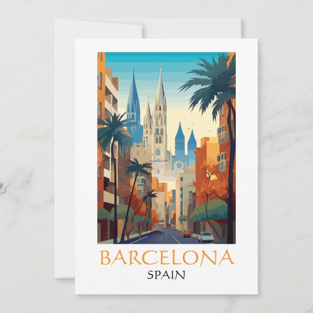 Carte Beau Barcelone Espagne Rétro Vintage Voyage (Devant)
