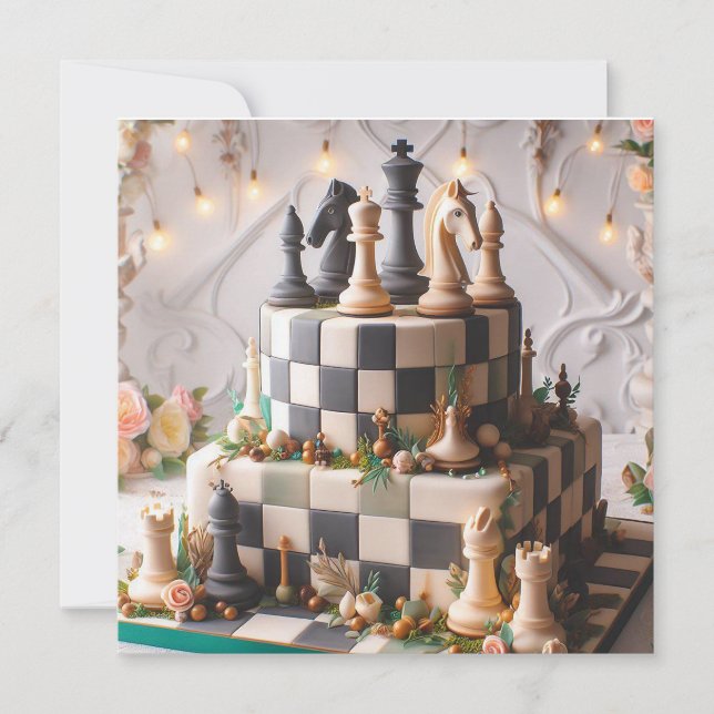 CARTE BEAU BLACK & WHITE CHESS THEMEME BANNIER GÂTEAU (Devant)